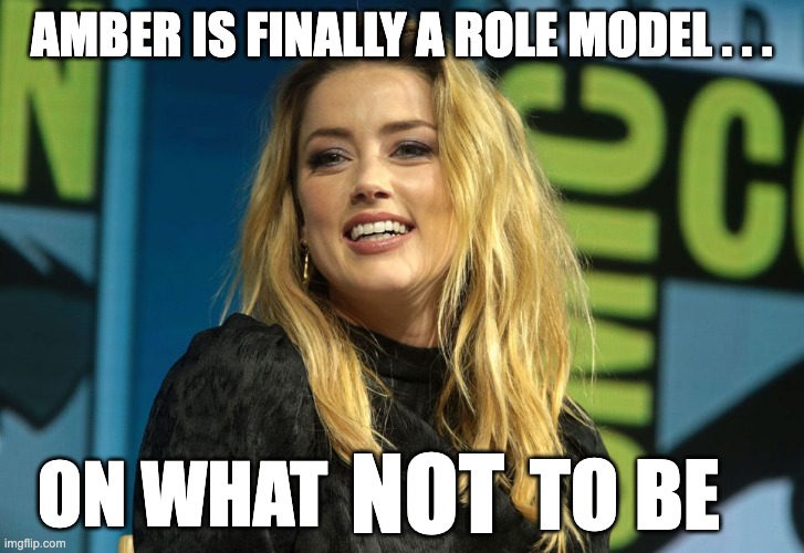 Amber Heard | AMBER IS FINALLY A ROLE MODEL . . . ON WHAT; NOT; TO BE | image tagged in amber heard,johnny depp | made w/ Imgflip meme maker