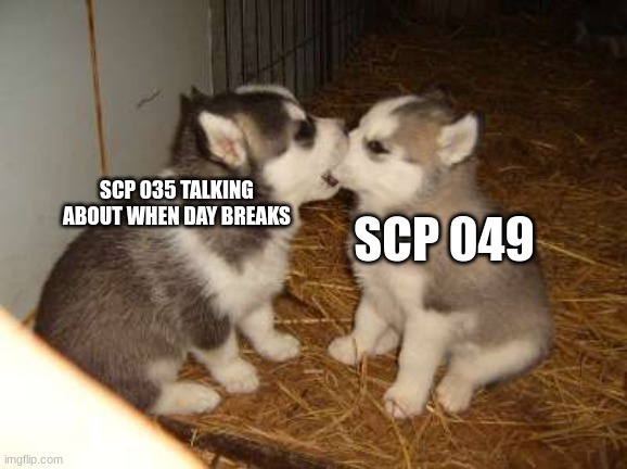 "I will not wear you, understood?" | SCP 049; SCP 035 TALKING ABOUT WHEN DAY BREAKS | image tagged in memes,cute puppies,scp-049 | made w/ Imgflip meme maker