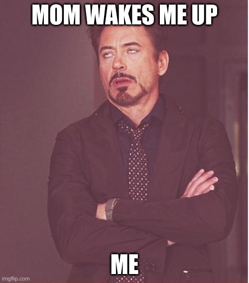Face You Make Robert Downey Jr Meme | MOM WAKES ME UP; ME | image tagged in memes,face you make robert downey jr | made w/ Imgflip meme maker
