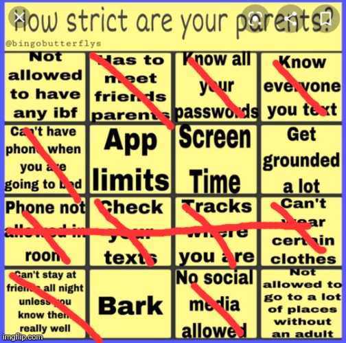 oop | image tagged in strict parent bingo | made w/ Imgflip meme maker