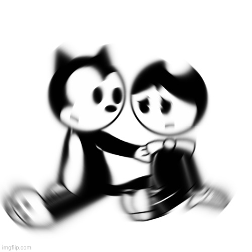 Felix and bendy, but it's radially blurred | image tagged in blur | made w/ Imgflip meme maker