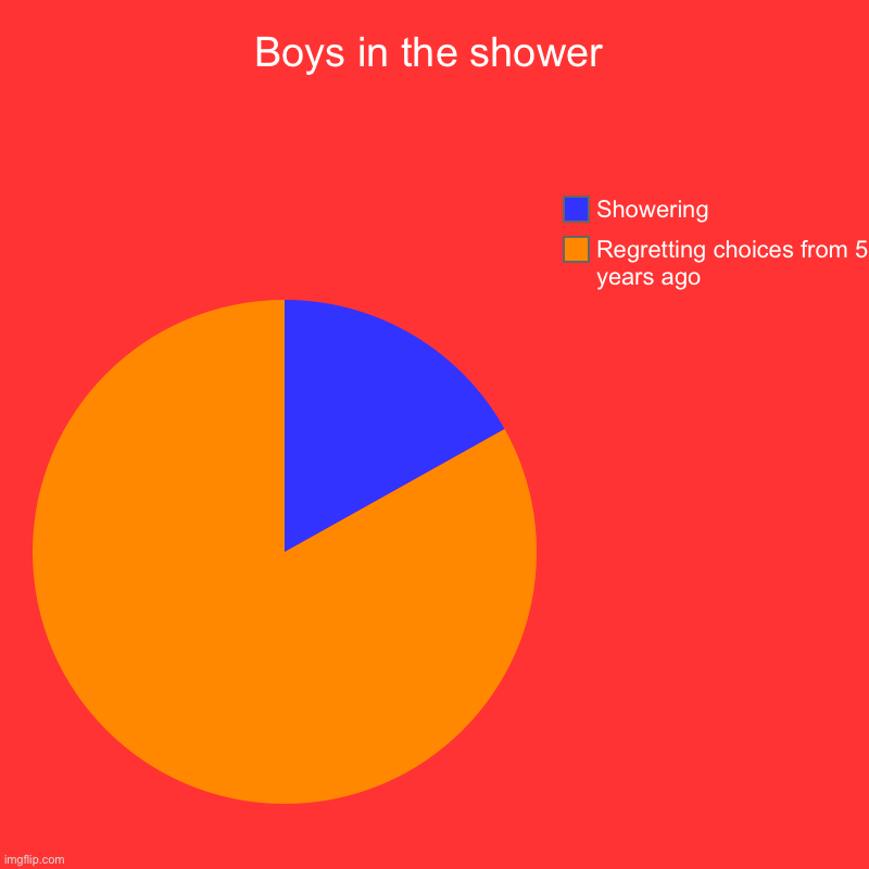 Boys in the shower | Regretting choices from 5 years ago, Showering | image tagged in charts,pie charts | made w/ Imgflip chart maker