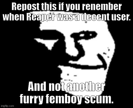 I normally have nothing against furries, unless it's a joke, but this mf is posting nsfw shit | Repost this if you renember when Reaper was a decent user. And not another furry femboy scum. | image tagged in trollge | made w/ Imgflip meme maker