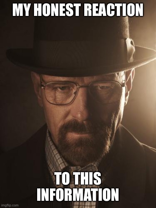 Walter White | MY HONEST REACTION TO THIS INFORMATION | image tagged in walter white | made w/ Imgflip meme maker