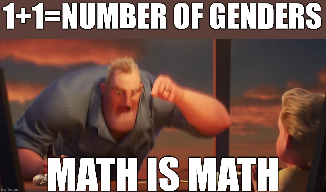 Math is math | 1+1=NUMBER OF GENDERS; MATH IS MATH | image tagged in math is math | made w/ Imgflip meme maker