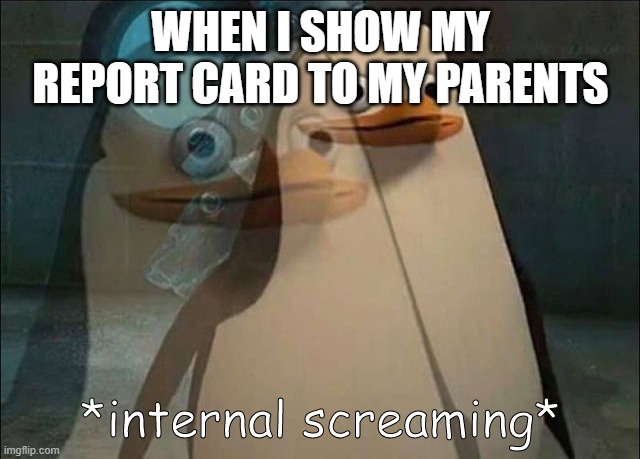 Private Internal Screaming | WHEN I SHOW MY REPORT CARD TO MY PARENTS | image tagged in private internal screaming | made w/ Imgflip meme maker