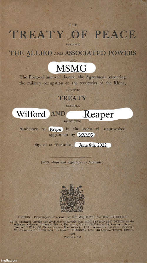 The MSMG Peace treaty. | MSMG; Reaper; Wilford; Reaper; MSMG; June 8th, 2022 | made w/ Imgflip meme maker