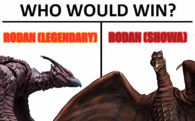 Rodan Fight | RODAN (LEGENDARY); RODAN (SHOWA) | image tagged in rodan,kaiju,godzilla,who would win | made w/ Imgflip meme maker