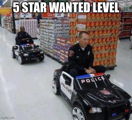Walmart cops | 5 STAR WANTED LEVEL | image tagged in walmart cops | made w/ Imgflip meme maker