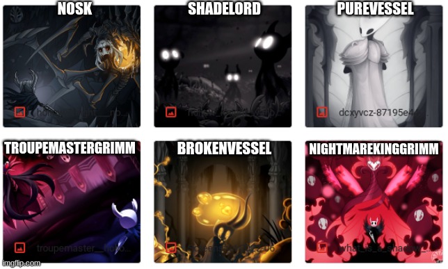 Which one? | NOSK; SHADELORD; PUREVESSEL; TROUPEMASTERGRIMM; BROKENVESSEL; NIGHTMAREKINGGRIMM | made w/ Imgflip meme maker