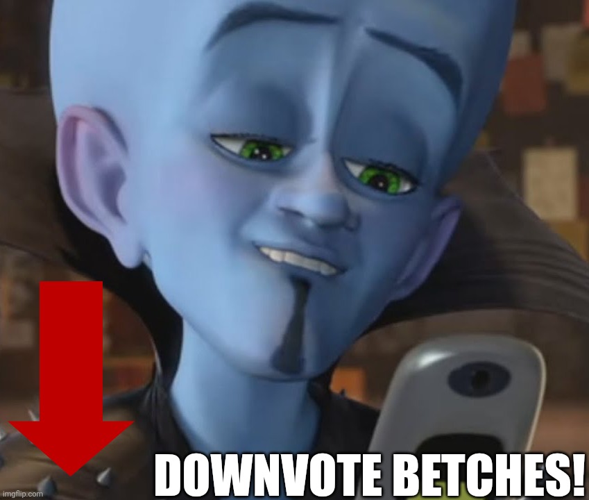 Megamind phone | DOWNVOTE BETCHES! | image tagged in megamind phone | made w/ Imgflip meme maker