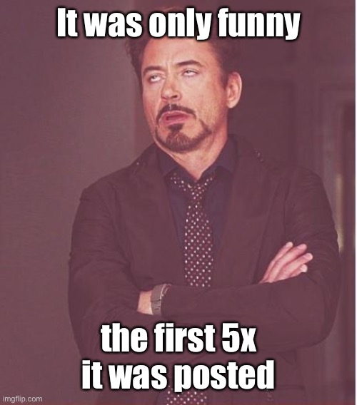 Face You Make Robert Downey Jr Meme | It was only funny the first 5x it was posted | image tagged in memes,face you make robert downey jr | made w/ Imgflip meme maker
