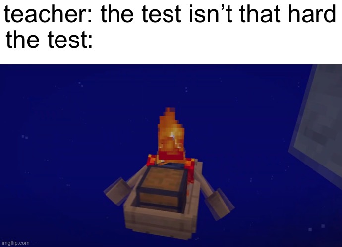 WhAt!?! (video by phoenix sc, it’s called 1.19 update is bug free) | teacher: the test isn’t that hard
the test: | image tagged in test,minecraft,phoenix sc | made w/ Imgflip meme maker