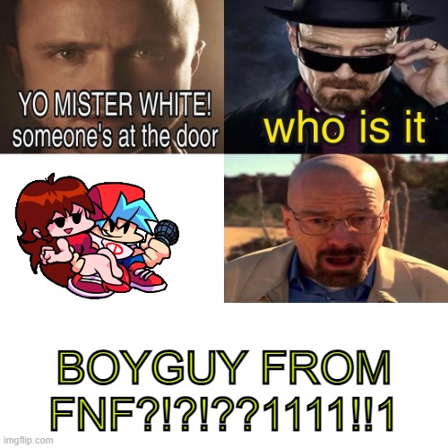 boyguy!??!?!?!!?? | BOYGUY FROM FNF?!?!??1111!!1 | image tagged in yo mister white someone s at the door | made w/ Imgflip meme maker