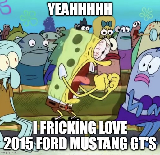 Spongebob Yelling | YEAHHHHH; I FRICKING LOVE 2015 FORD MUSTANG GT'S | image tagged in spongebob yelling,cars,memes | made w/ Imgflip meme maker