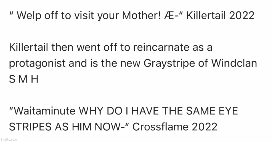 Also Killertail’s reincarnation’s name is Sharppaw | image tagged in the tags ran away | made w/ Imgflip meme maker
