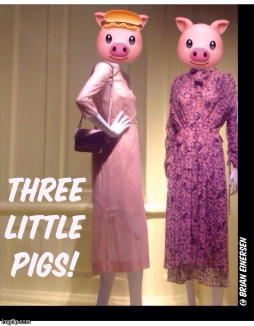 Where is the third pig? In the hot dog bun. | image tagged in fashion,saks fifth avenue,three little pigs,brian einersen | made w/ Imgflip meme maker