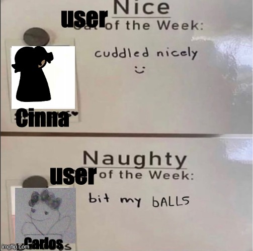 Nice and Naughty user of the week | image tagged in nice and naughty user of the week | made w/ Imgflip meme maker