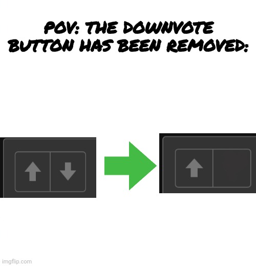 POV: The downvote button has been removed (no one really downvoted anyway in 2022) |  POV: THE DOWNVOTE BUTTON HAS BEEN REMOVED: | image tagged in white square,upvotes,downvote,blank white template,funny,memes | made w/ Imgflip meme maker