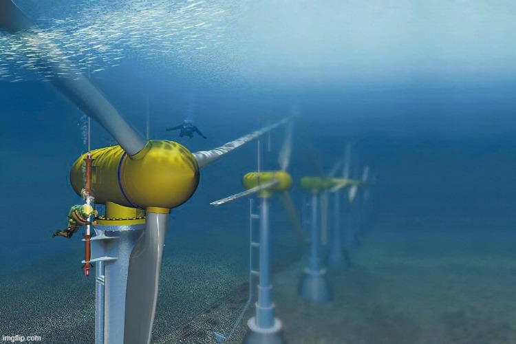 Tidal energy windmill type | image tagged in tidal energy windmill type,environmental,renewable energy,waves,ocean | made w/ Imgflip meme maker