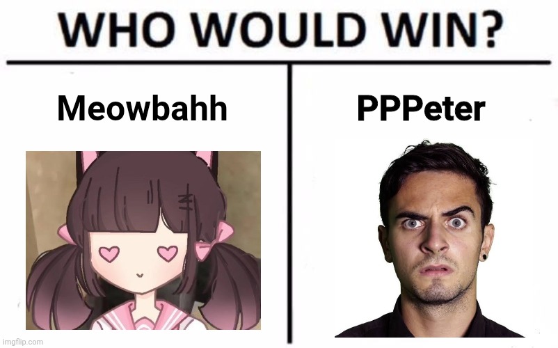 PPPeter is definitely better than Meowballs | Meowbahh; PPPeter | image tagged in memes,who would win,meowbahh,youtubers,pppeter | made w/ Imgflip meme maker