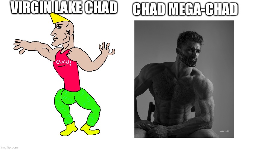 Chad Vs Virgin | VIRGIN LAKE CHAD CHAD MEGA-CHAD | image tagged in chad vs virgin | made w/ Imgflip meme maker