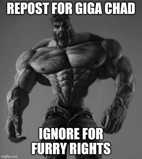 GigaChad | REPOST FOR GIGA CHAD; IGNORE FOR FURRY RIGHTS | image tagged in gigachad | made w/ Imgflip meme maker