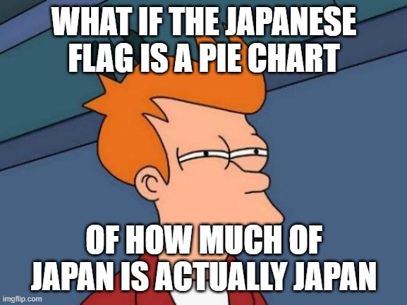 japan flag boi | WHAT IF THE JAPANESE FLAG IS A PIE CHART; OF HOW MUCH OF JAPAN IS ACTUALLY JAPAN | image tagged in memes,futurama fry | made w/ Imgflip meme maker