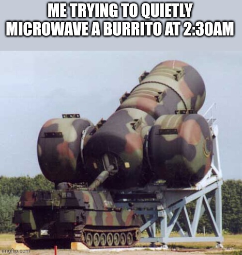 ME TRYING TO QUIETLY MICROWAVE A BURRITO AT 2:30AM | image tagged in funny memes | made w/ Imgflip meme maker