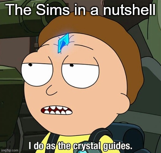 i do as the crystal guides | The Sims in a nutshell | image tagged in i do as the crystal guides | made w/ Imgflip meme maker