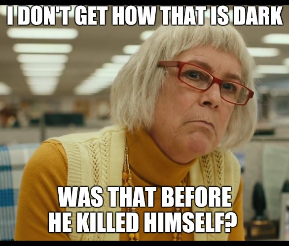 meta dark humour | I DON'T GET HOW THAT IS DARK WAS THAT BEFORE HE KILLED HIMSELF? | image tagged in auditor bitch | made w/ Imgflip meme maker