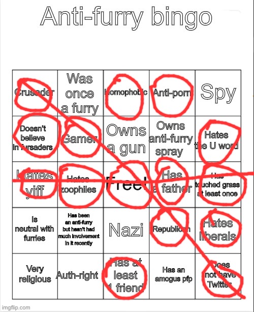 I got a double bingo | image tagged in anti-furry bingo | made w/ Imgflip meme maker