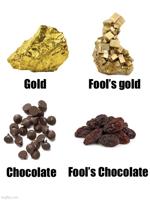 Raisin cookies always get me | Gold                    Fool’s gold; Fool’s Chocolate; Chocolate | image tagged in chocolate | made w/ Imgflip meme maker