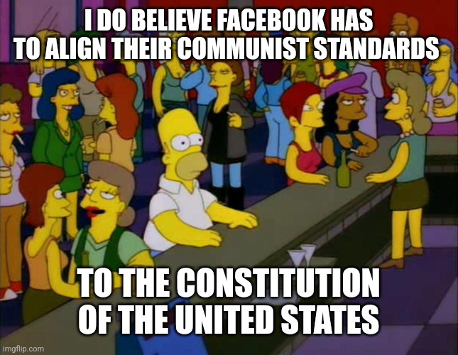 homer simpson me on facebook | I DO BELIEVE FACEBOOK HAS TO ALIGN THEIR COMMUNIST STANDARDS; TO THE CONSTITUTION OF THE UNITED STATES | image tagged in homer simpson me on facebook | made w/ Imgflip meme maker