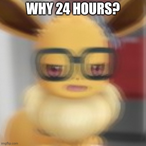 Eevee blur | WHY 24 HOURS? | image tagged in eevee blur | made w/ Imgflip meme maker