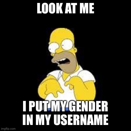 I’m being a meany face once again | LOOK AT ME; I PUT MY GENDER IN MY USERNAME | image tagged in look marge | made w/ Imgflip meme maker