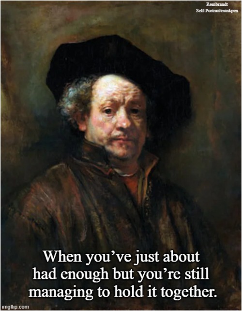 Enough | image tagged in rembrandt,painting,golden age,selfies,self control,had enough | made w/ Imgflip meme maker