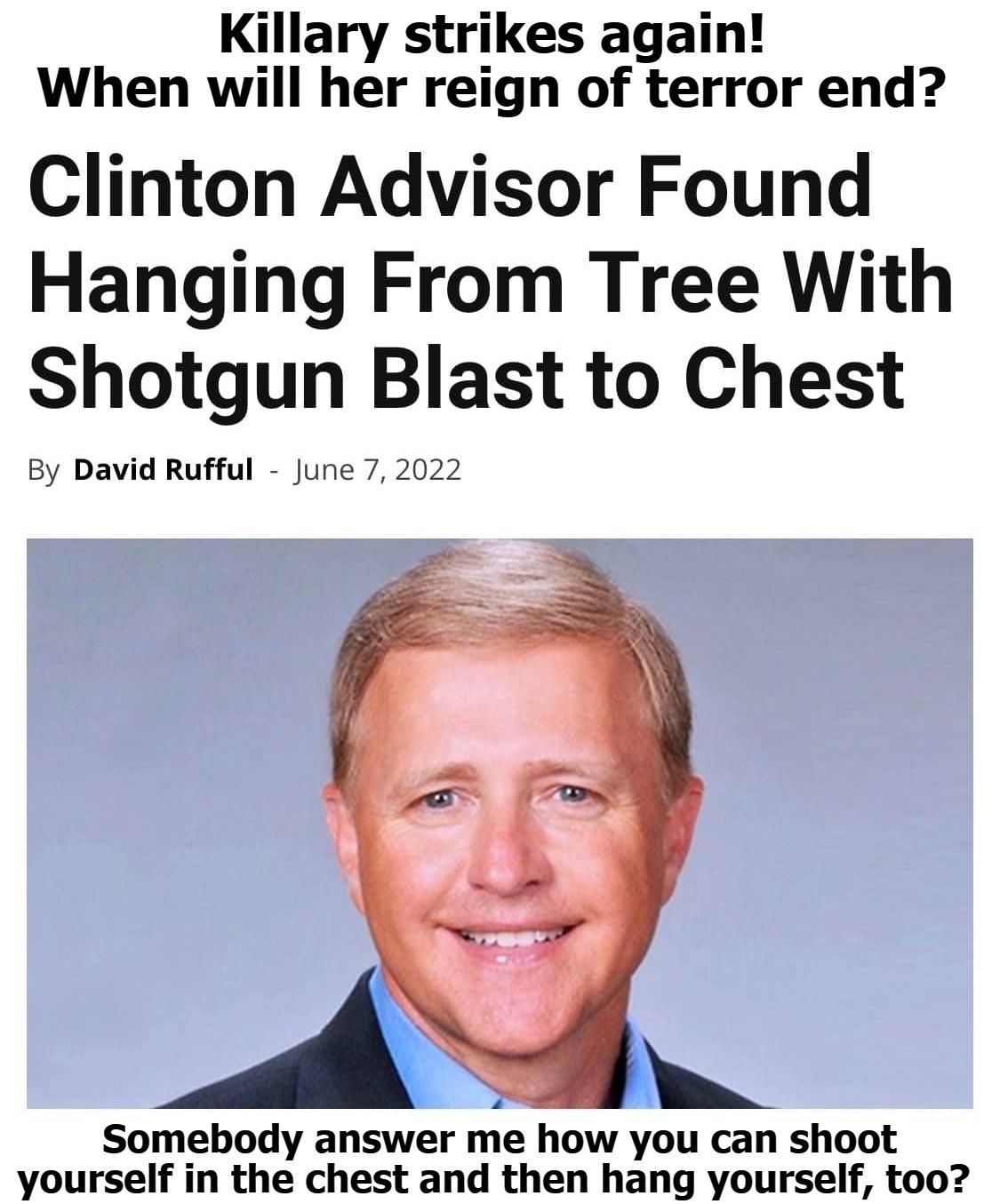 Another case of Arkancide! | image tagged in clinton deadpool,killary clinton,clinton corruption,clinton crime family,hillary clinton lying democrat liberal,arkancide | made w/ Imgflip meme maker