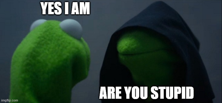 Evil Kermit | YES I AM; ARE YOU STUPID | image tagged in memes,evil kermit | made w/ Imgflip meme maker