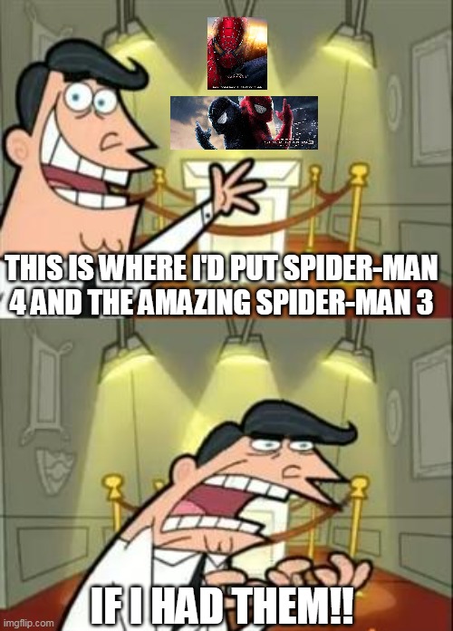 Movies that we're waiting for | THIS IS WHERE I'D PUT SPIDER-MAN 4 AND THE AMAZING SPIDER-MAN 3; IF I HAD THEM!! | image tagged in memes,this is where i'd put my trophy if i had one,spider-man | made w/ Imgflip meme maker