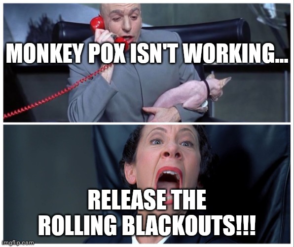 Blackouts | MONKEY POX ISN'T WORKING... RELEASE THE ROLLING BLACKOUTS!!! | image tagged in monkeypox,blackout | made w/ Imgflip meme maker