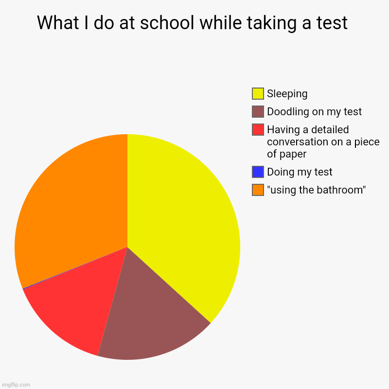 What I do at school while taking a test | "using the bathroom", Doing my test, Having a detailed conversation on a piece of paper, Doodling  | image tagged in charts,pie charts | made w/ Imgflip chart maker