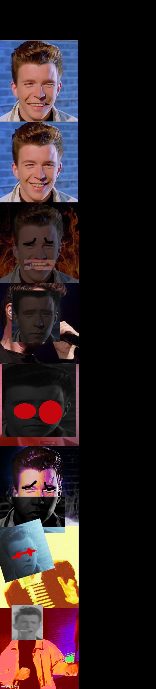 rick astley becoming sad+evil (pov:you kill someoe but ur sad that you did it) | image tagged in rick astley becoming evil | made w/ Imgflip meme maker