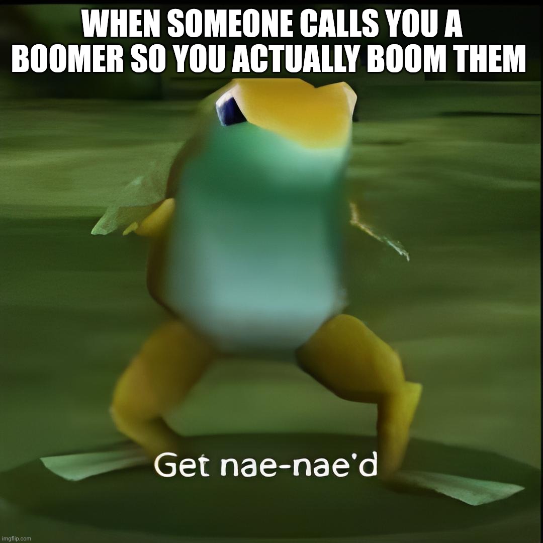 Get nae-nae'd | WHEN SOMEONE CALLS YOU A BOOMER SO YOU ACTUALLY BOOM THEM | image tagged in get nae-nae'd | made w/ Imgflip meme maker