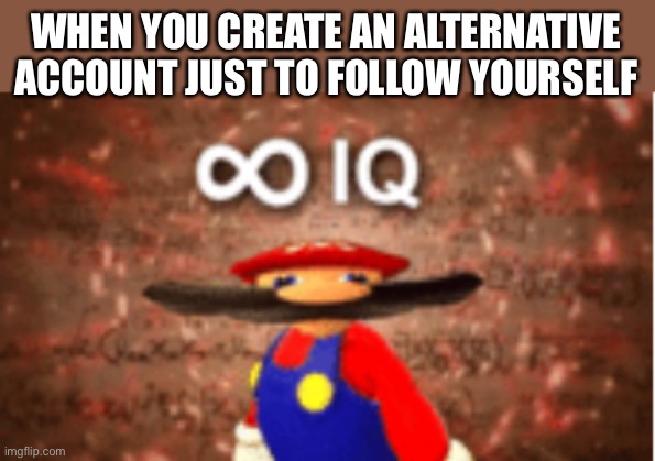 I only have 1 follower |  WHEN YOU CREATE AN ALTERNATIVE ACCOUNT JUST TO FOLLOW YOURSELF | image tagged in infinite iq | made w/ Imgflip meme maker