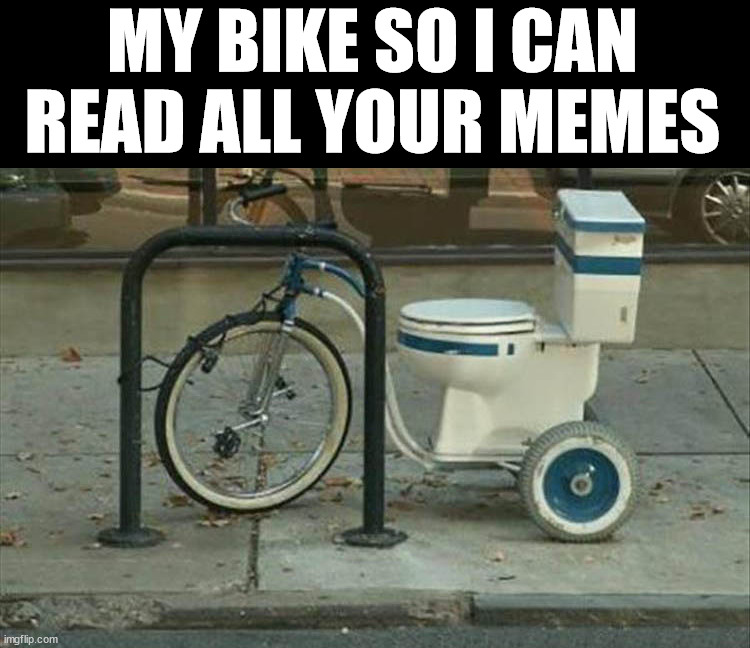We all look at them on the potty | MY BIKE SO I CAN READ ALL YOUR MEMES | image tagged in reading,bathroom | made w/ Imgflip meme maker