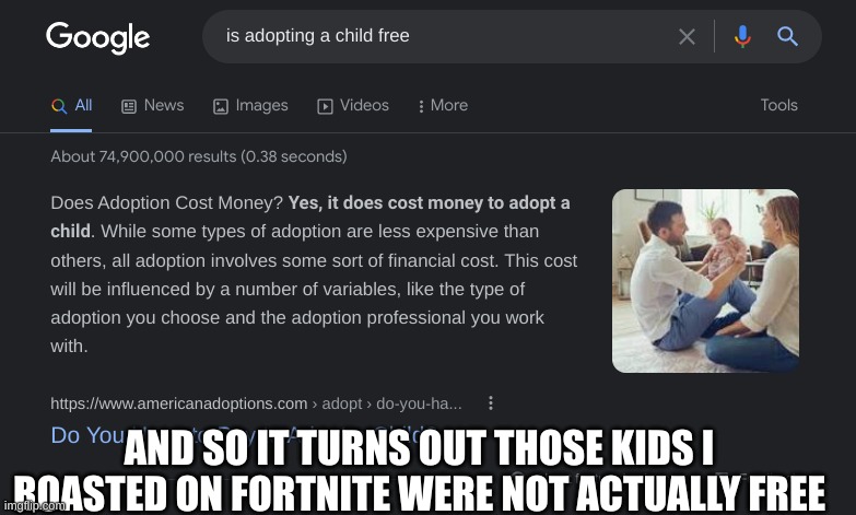 Fakts | AND SO IT TURNS OUT THOSE KIDS I ROASTED ON FORTNITE WERE NOT ACTUALLY FREE | image tagged in free,toxic,adopted | made w/ Imgflip meme maker