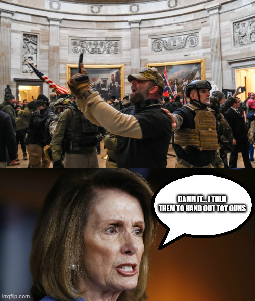 Poor Nancy has to do everything herself to get the perfect staged insurrection | DAMN IT... I TOLD THEM TO HAND OUT TOY GUNS | image tagged in angry nancy pelosi | made w/ Imgflip meme maker