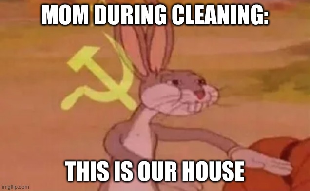Bugs bunny communist | MOM DURING CLEANING:; THIS IS OUR HOUSE | image tagged in bugs bunny communist | made w/ Imgflip meme maker