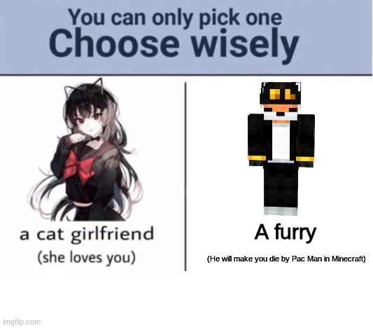 Choose wisely | A furry; (He will make you die by Pac Man in Minecraft) | image tagged in choose wisely | made w/ Imgflip meme maker